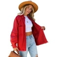 thumbnail image 2 of LYMAYTER Women Versatile Outerwear Raw Edge Washed Mid-Length Denim Jacket Solid Color Long Sleeves Jeans Jacket S-XL, 2 of 7