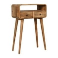 thumbnail image 2 of Artisan Furniture Solid Wood 2 Drawer 1 Open Shelf Mini Curved Oak-ish Console Table Sideboard, 2 of 6