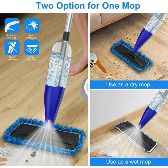 Spray Mop for Floor Cleaning with 3 Pcs Washable Microfiber Pads and 800ml Refillable Bottle - Wet & Dry Mop for Kitchen Wood, Hardwood, Laminate, Ceramic Tiles Floors
