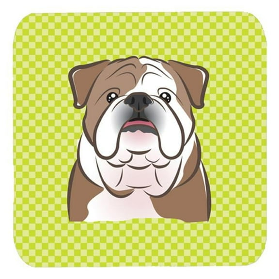 3.5 x 3.5 In. Checkerboard Lime Green English Bulldog Foam Coasters, Set Of 4