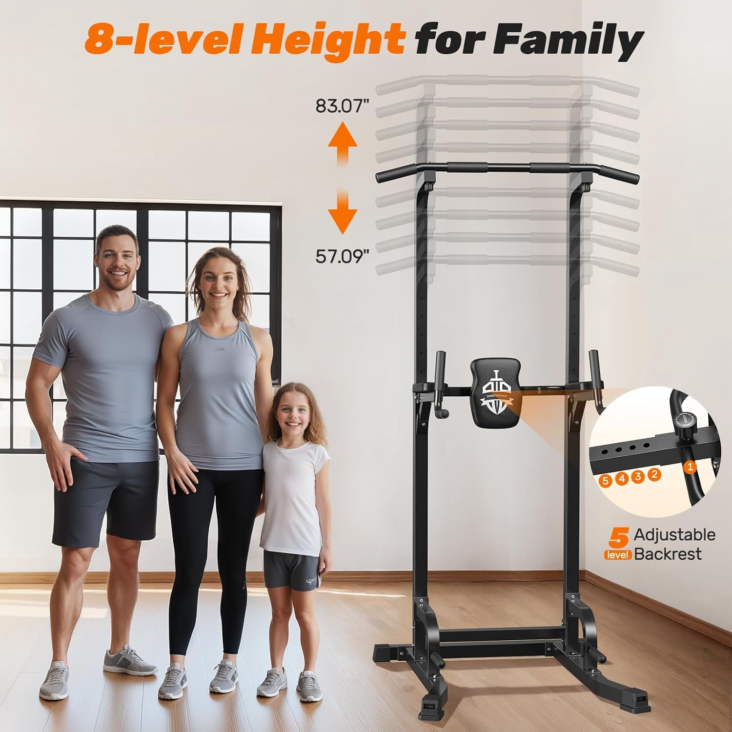 FED Fitness Sportsroyals Power Tower Pull Up Bar Station, 450LBS Stable Pull Up Dip Station for Home Gym