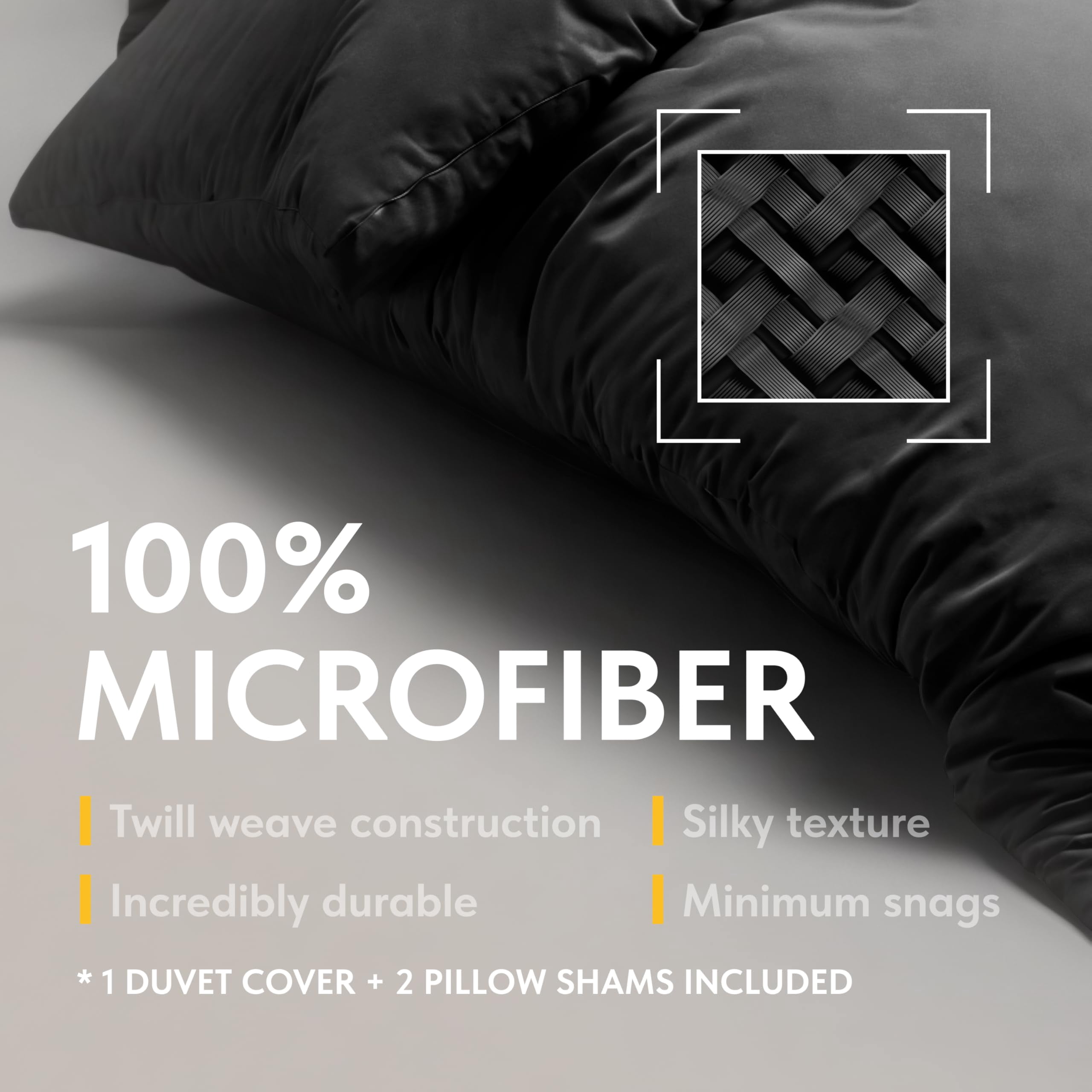 White Classic Luxury Collection 3-Piece Microfiber Zippered Duvet Cover Set, Black, Queen, 90 x 90