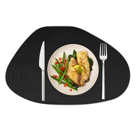 Ivalue Placemats Set of 6 Heat Resistant Table Mats Leather Black Wipeable Dual-Sided Placemat for Kitchen Dinning Table Decor