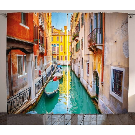 - Venice Curtains 2 Panels Set, Vibrant Colorful Venice View Canal Buildings Gondolas Green Water Romantic Landmark, Window Drapes for Living Room Bedroom, 108W X 63L Inches, Multicolor, by Ambesonne