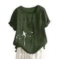 thumbnail image 1 of Scyoekwg Hauts Habillés pour Femmes Tendance Col Rond Boutons Manches Retroussables Hauts Mode Imprimé Graphique T-Shirt Confortable Manches Courtes T-Shirts Décontractés Amples Été Blouses Légères (Vert Armée, m), 1 of 5