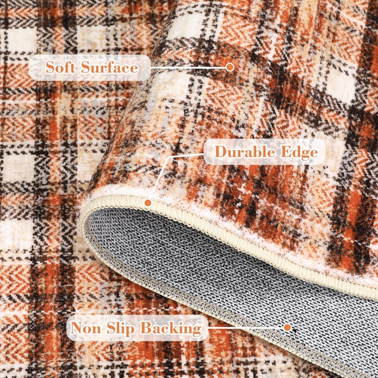 GlowSol Machine Washable Area Rug - 6x9 Feet, Grey Plaid, Farmhouse Modern, Non-Slip, Stain Resistant, Faux Wool Soft