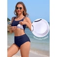 thumbnail image 6 of Sociala Women's Sporty Two Piece Swimsuit Ribbed Tummy Control Bathing Suit with Pockets High Waisted Bikini Sets, 6 of 7