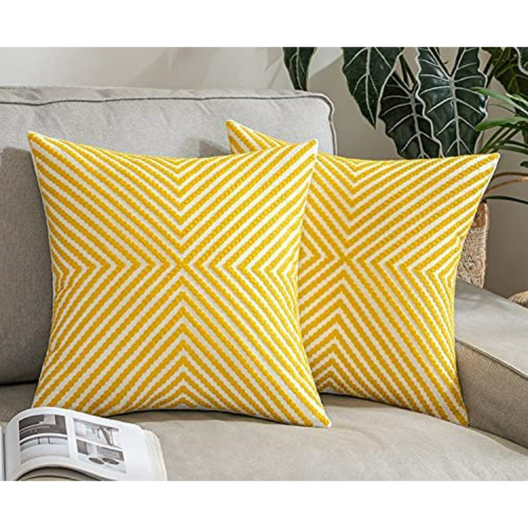 Xcgwst Set Of 2 Embroidered Decorative Pillows Covers Accent Pillows Throw Pillows Without Cushion Inserts Included 18x18 Yellow Other