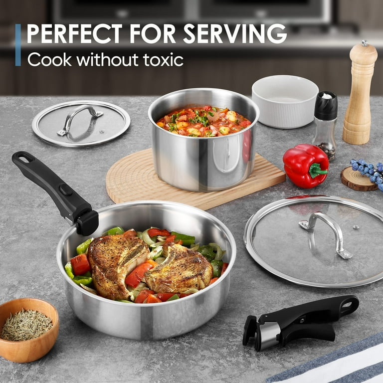 Walchoice 13Pcs Stainless Steel Cookware Set, 3-Ply Pots and Pans