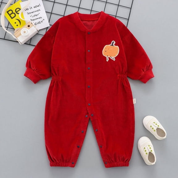 Vedolay Boy's Romper Baby Boys' Romper Kids Jumpsuits Button Down Ruffle Long Sleeve Winter Clothes,Red 4-5 Years