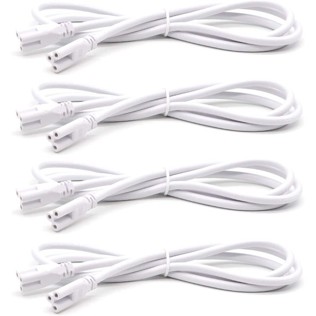 4FT 1.2 Meter T5 T8 Tube Light Fixture LED Linkable Cords, Double end Connector Cable, Power Extension Wire for LED Integrated Single Fixture, Shop Light, Garage Light, Under Cabinet Light, Pack of 4