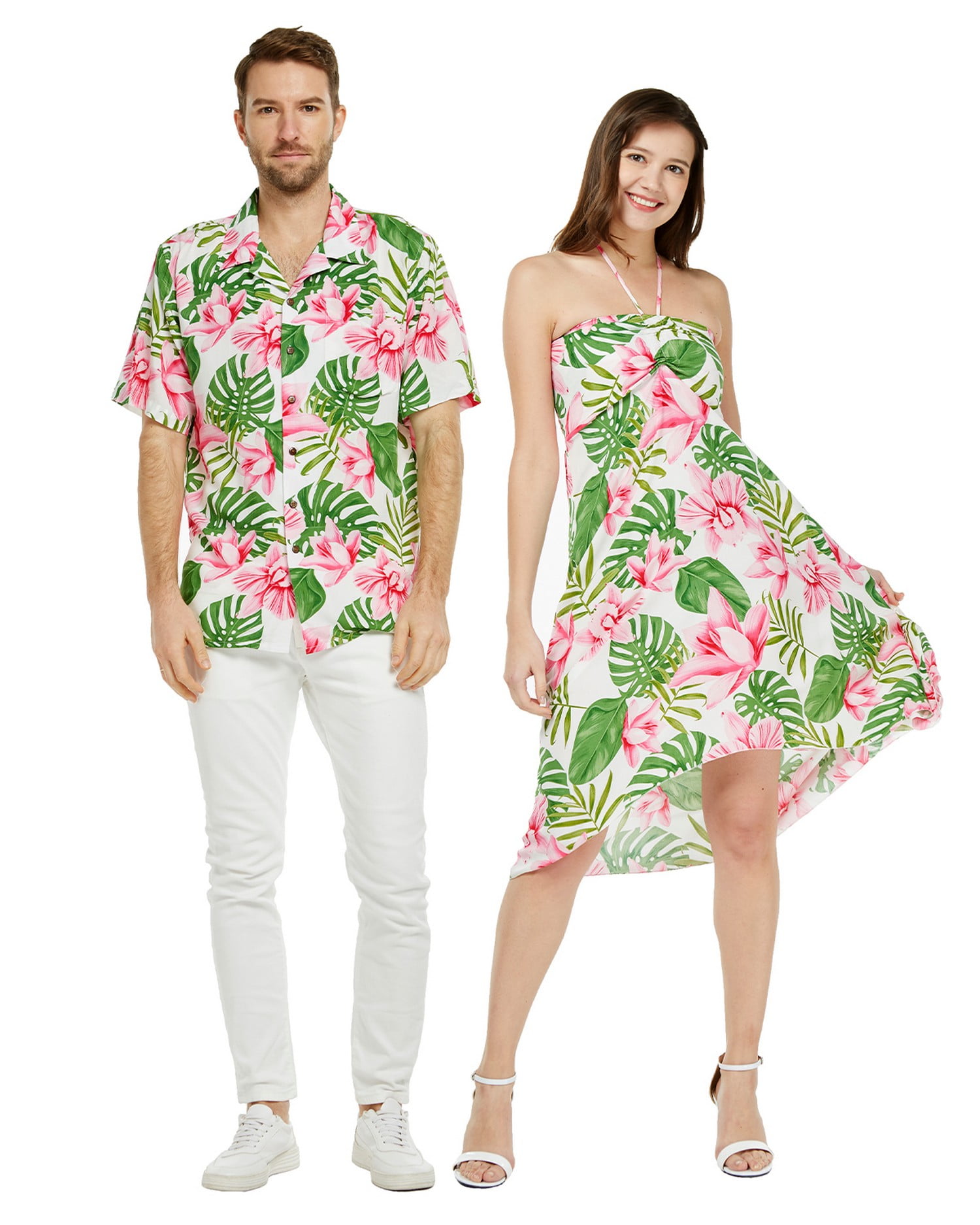 Couple Matching Hawaiian Luau Shirt and Halter Dress in Tropical Patterns - Walmart.com