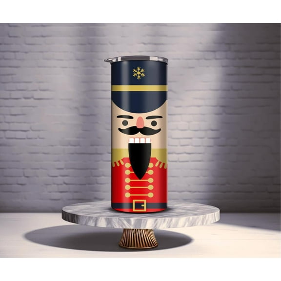 Nutcracker Tumbler. 20 oz skinny tumbler holiday themed cup. Insulated steel, themed cup
