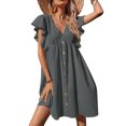 thumbnail image 1 of Bellella Robe Mini à Volants pour Femmes, Robe Courte à Col en V, Robe d'Été Décontractée à Manches Courtes, Gris 3TG, 1 of 2