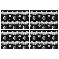 Black White Moon Flower Mountain Pattern Summer Placemats Table Placemats Set Of 4-Linen Kitchen Washable Placemats Table Mats 11.8"x17.7" Non-Slip Heat Resistant