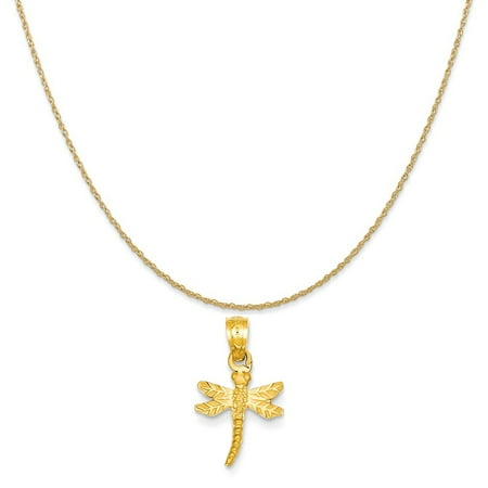 14k Yellow Gold Dragonfly Pendant on a 14K Yellow Gold Rope Chain Necklace, 16"