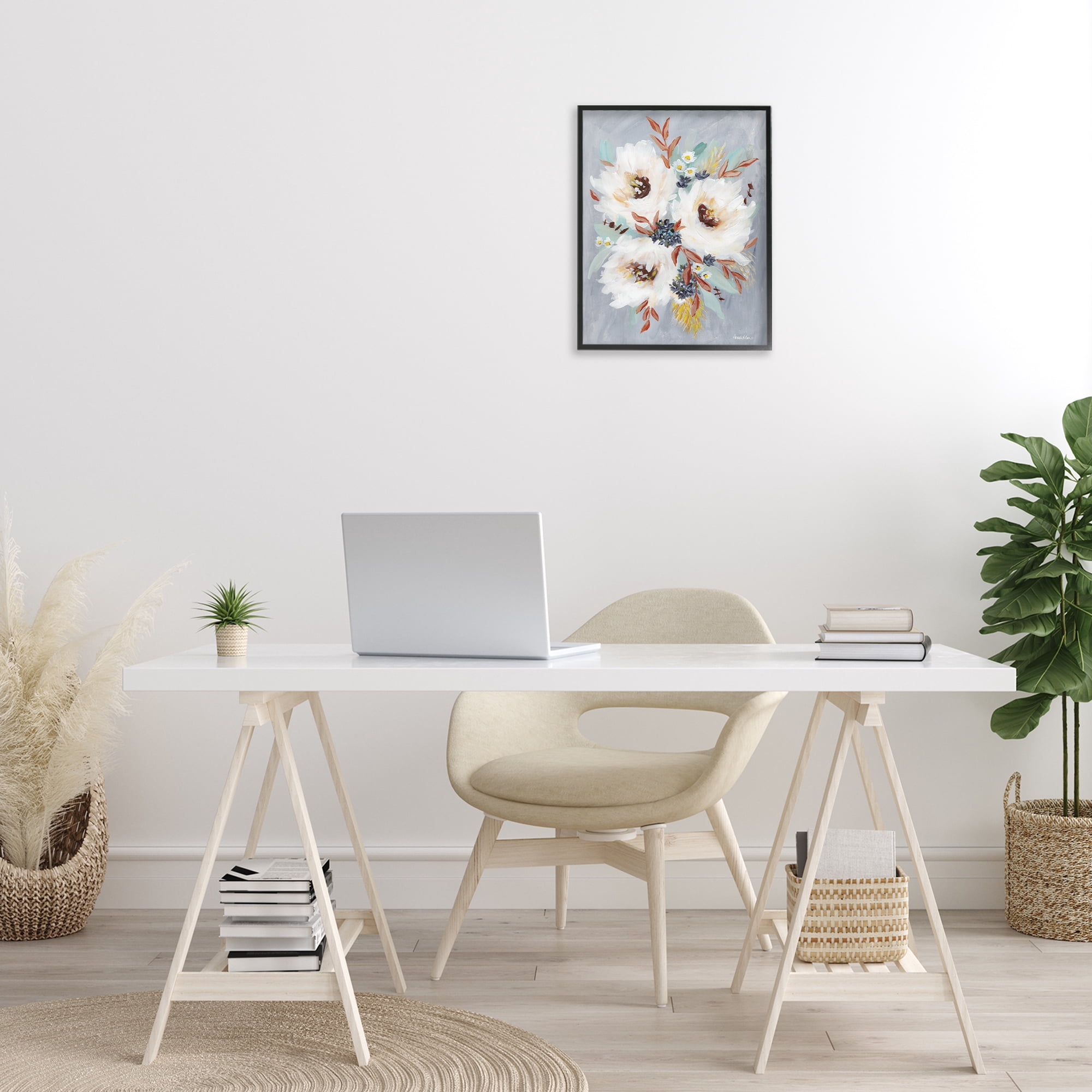 Stupell Industries White Flowers Trio Botanical & Floral Painting Black Framed Art Print Wall Art, 16 x 20