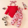 thumbnail image 4 of NOLDARES Newborn Baby Girl Outfits 3 Items Long Sleeve Frill Romper Pants Headband Set Fall Winter Clothes,Red,9-12 M, 4 of 9