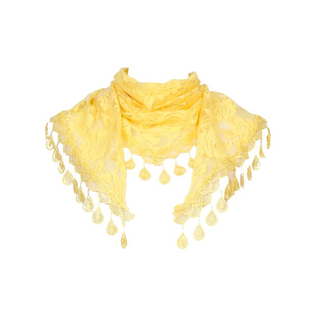 INSPIRAR CHIC Bufandas de Encaje Rosa Floral Mantilla, Chal Triangular de Malla con Borlas, Cubierta de Cabeza de Capilla Velos de Novia Masiva 55.1x18.9" Amarillo