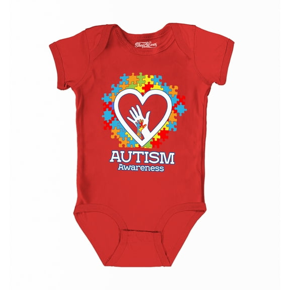 Shop4Ever Autism Awareness Hands in Heart Baby Baby's Bodysuit Infant Cotton Romper 18 Months Red