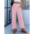thumbnail image 3 of ANRABESS Women Striped Gingham Wide Leg Palazzo Pants Casual Lounge Cropped PJ Bottoms Comfy Cute Plaid Pants with Pockets Pink White Stripe Medium, 3 of 8