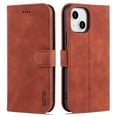 thumbnail image 1 of Premium Wallet Case for iPhone 14, Luxury PU Leather Flip Folio Cover with Card Slots Holder + Kickstand + Magnetic Clasp Glossy Case Soft Silicone Shockproof Protection Case, Brown, 1 of 5