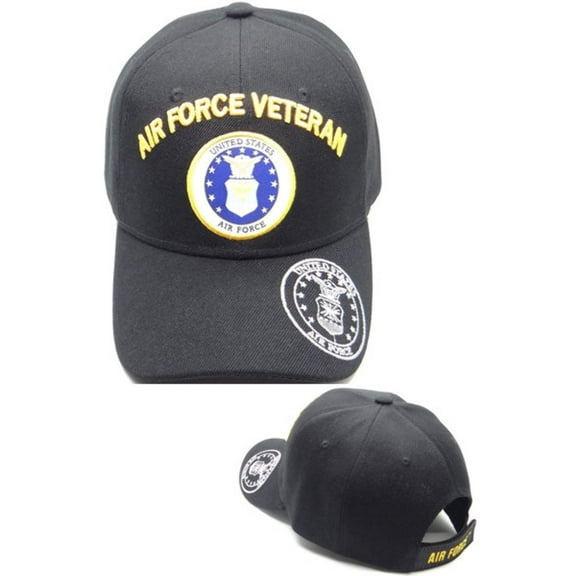 US Air Force Veteran Emblem Brim Black Baseball Hat Cap