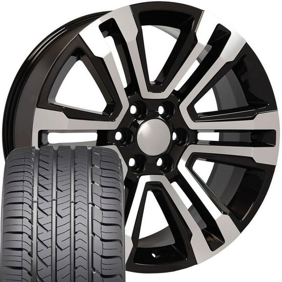 OE Wheels CV44 22 Inch Rims and Tires Fit Yukon Denali Style 6x139.7 22x9 Gloss Black Machined - Hollander 5822 - Eagle Sport AS 285/45-22 (Set of 4)