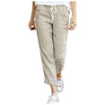 thumbnail image 6 of SDNall Casual Pants for Women Casual Drawstring Elastic Waist Cotton Linen Nine-Quarter Pants (Gray, Sizes S-XXL), 6 of 9