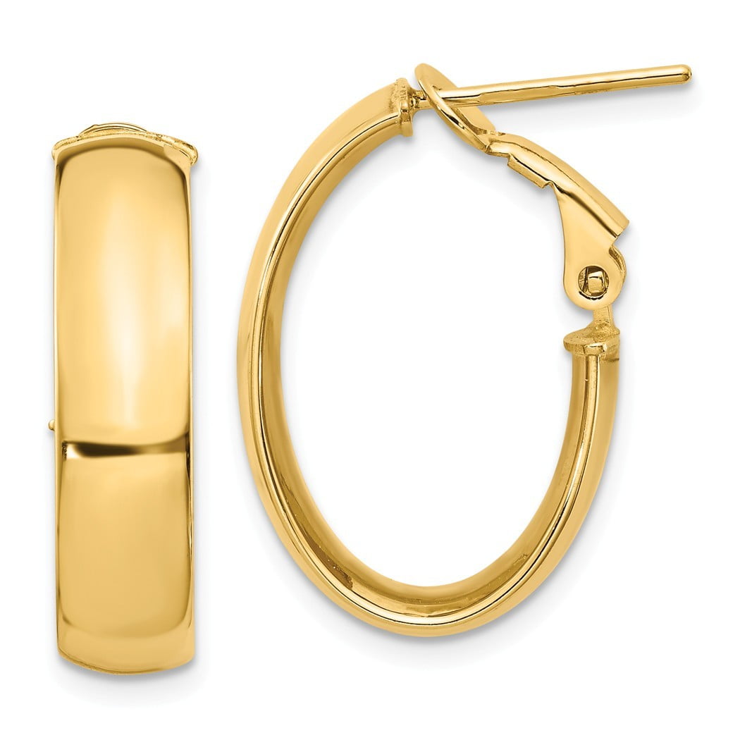 JewelryWeb - 14k Gold 6mm High Polished Omega Back Hoop Earrings ...