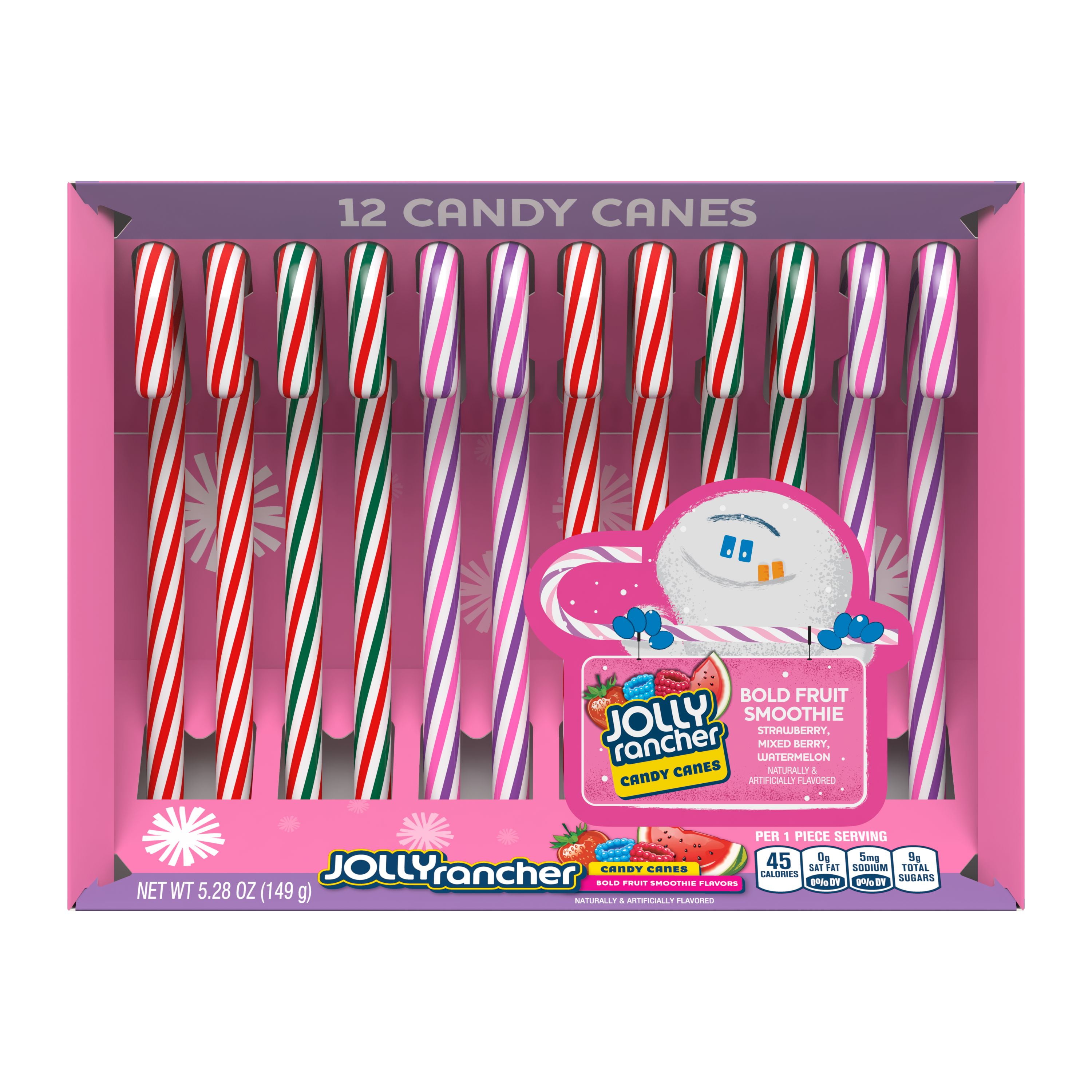 Jolly Rancher Fruit Smoothie Flavored Candy Cane Hard Candy, Holiday