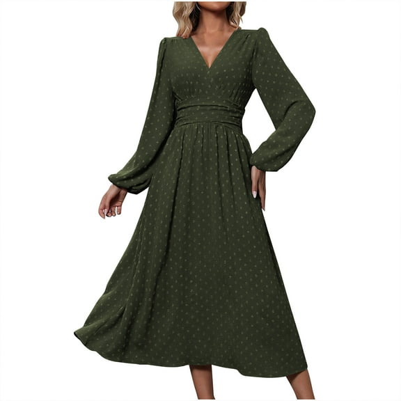 2025 Formal Flowy Maxi Dress for Curvy Women Long Sleeve Wedding Guest Dresses Swiss Dot Boho Cocktail Maxi Dress
