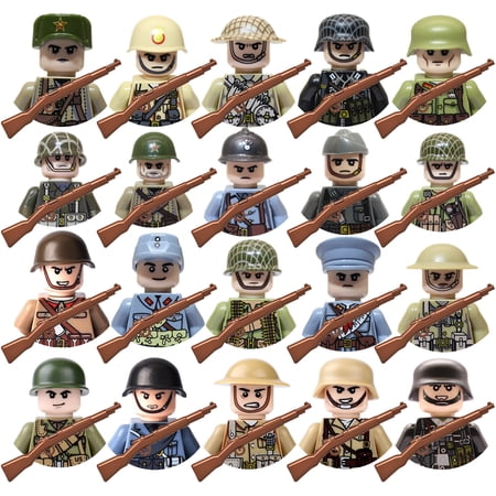 20 pcs World War 2 Army Soldier Figures Army Battle WW2 Playset