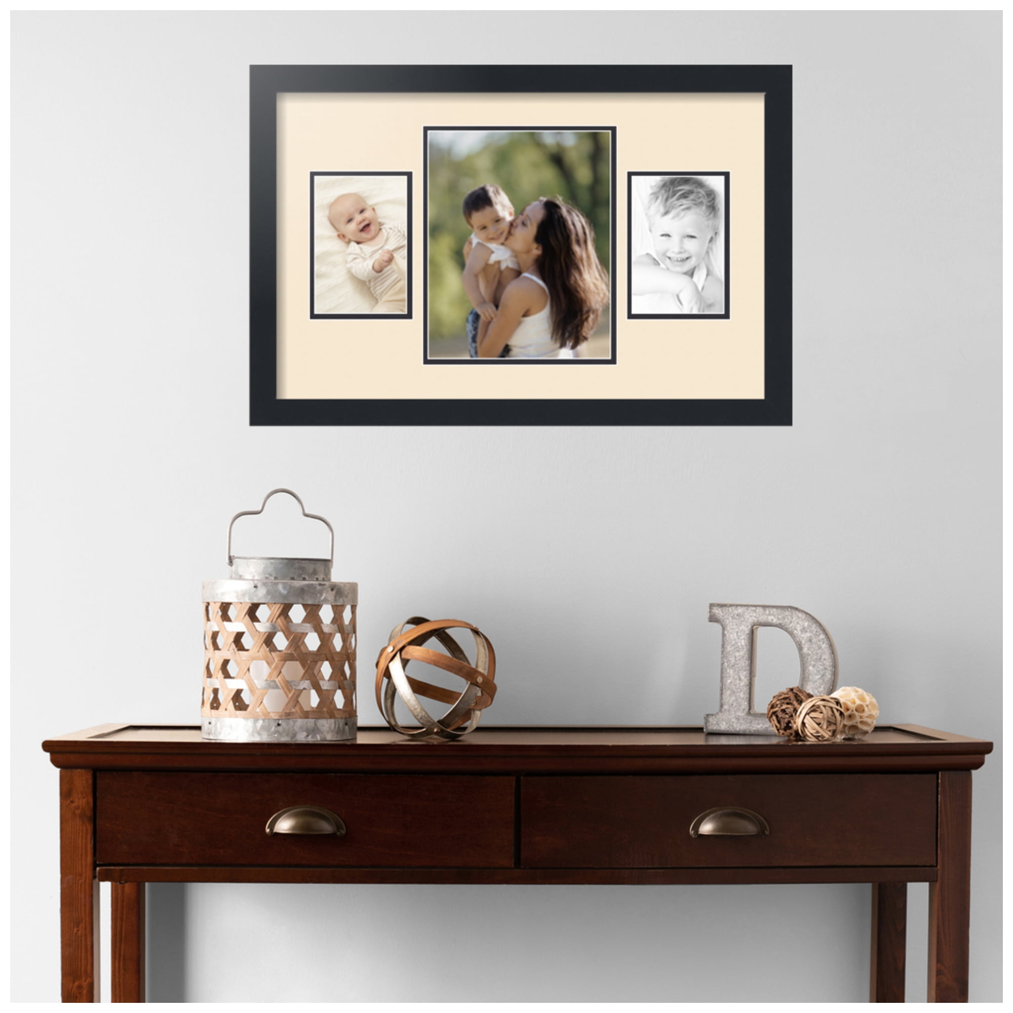 ArtToFrames Collage Photo Picture Frame with 1 - 8x10 and 2 - 4x6 Openings, Framed in Black with Alabaster and Black Mats (CDM-3926-75)
