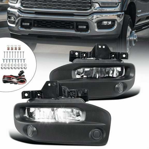 Clear LED Fog Lights Lamps Switch Bezels For 2019-2023 Dodge RAM 2500 3500