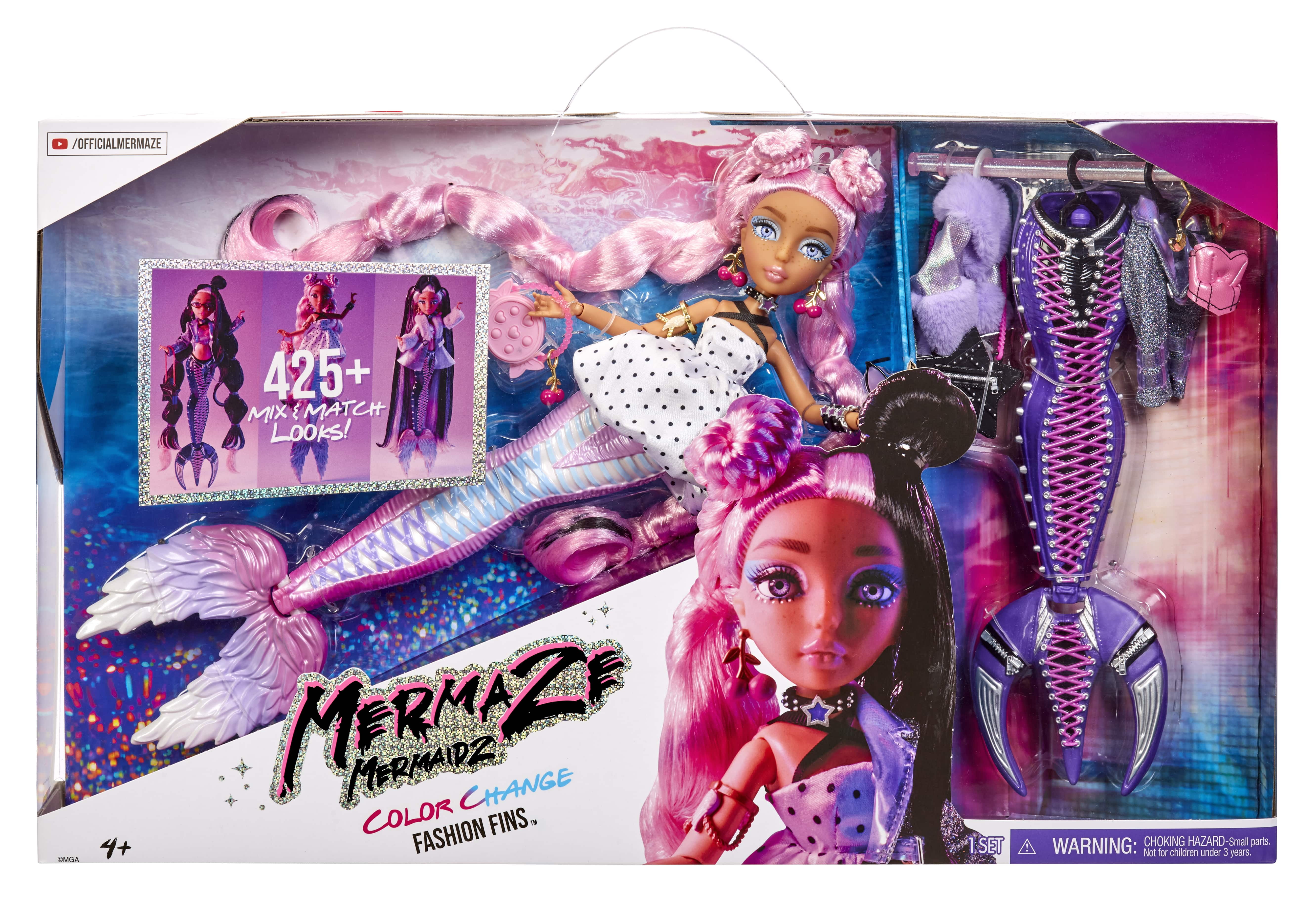 Mermaze Mermaidz Fashion Fins Morra Customizable Fashion Doll with Mix & Match Tails, Color Change Fin and Makeup, Surprise Hair Color