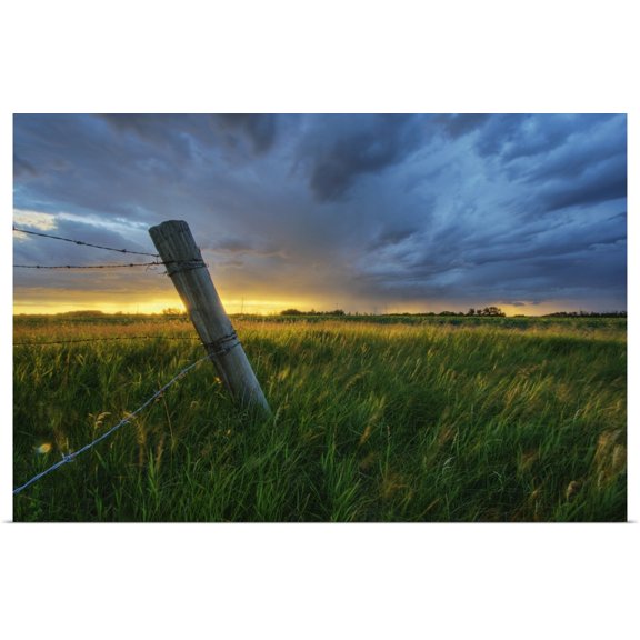 Great BIG Canvas | "Summer Thunderstorm And Fencepost, Alberta, Canada" Art Print - 30x20