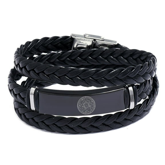 Seal of The Seven Archangels Wrap Leather Bracelet for Men Christ Saints Angels Amulets for Protection Bracelets Retro Male Jewelry, Black