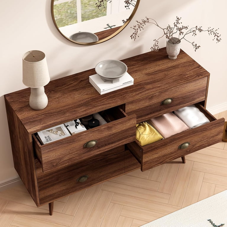 brown dresser with white knobs Furniture of America Joune Walnut 7-Drawer 59 in. Dresser with Metal Center  Glide and Zinc Iron Bronze Metal Knob IDF-N7213WN-D