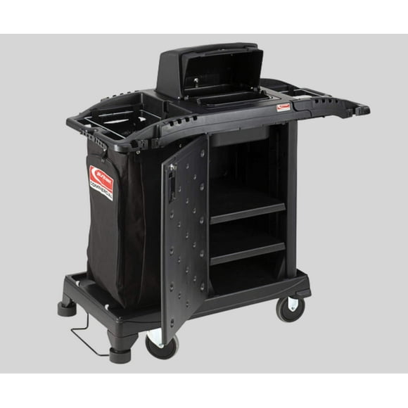Suncast Black Premium Compact Janitorial Cart with Bag, Lockable Hood, and Non-Marring Wall Bumpers" Cart with Bag, Lockable Hood, and Non-Marring Wall