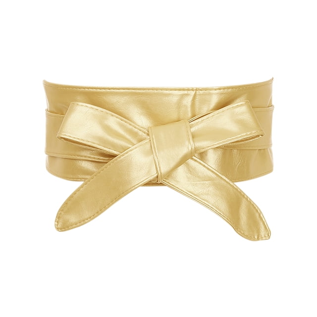 CINTURÓN ANCHO DE FAUX LEATHER CON LAZO PARA MUJERES INSPIRADOR CHIC PARA VESTIDOS 86.6x3.3" Dorado