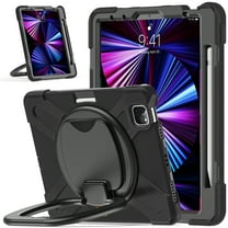 ELEHOLD Rugged Case for iPad Air 11 inch 2024/iPad Air 4th/5th Gen/iPad Pro 11" 2020/2021/2020/2018,Shockproof Silicone Case with 360° Rotation Kickstand Handle Grip Heavy Duty Cover,Black