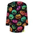 thumbnail image 6 of Women's Fall Halloween 3/4 Sleeve Crew Neck Shirt Vintage Graphic Tee Funny Family Party Matching Holiday Tops, 6 of 7
