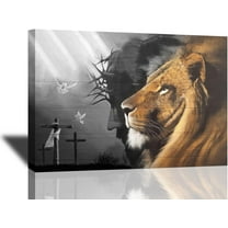 Black and White Lion of Judah Wall Art Lion Canvas Print Christian Lion and God Wall Decor Picture Wall Religious Painting Framed Art for Bedroom Living Room (18×12inch-No Framed)