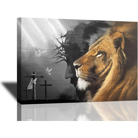 Black and White Lion of Judah Wall Art Lion Canvas Print Christian Lion and God Wall Decor Picture Wall Religious Painting Framed Art for Bedroom Living Room (18×12inch-No Framed)
