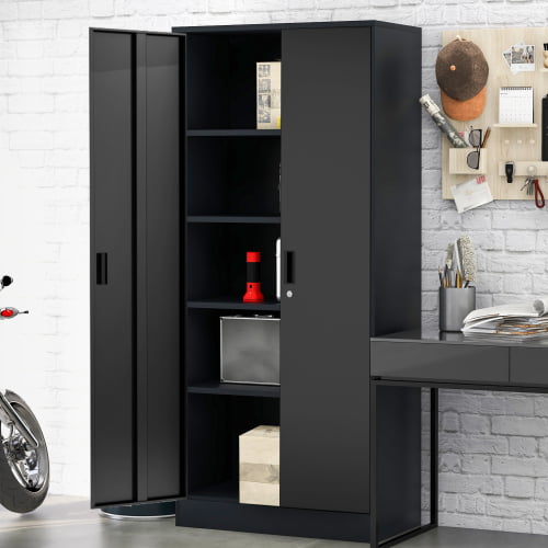 Tall Metal Cabinet Lockable Steel Cabinets for Home Office INTERGREAT Black Metal Storage Cabinet Doors,72 Locking Steel Storage Cabinet with Shelves 