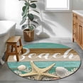 thumbnail image 4 of Starfish Round Area Rug 4 FT, Non Slip Indoor Outdoor Rug, Coastal Coral Ocean Teal Green Brown Wood Grain Washable Soft Circular Carpet Non-Shedding Floor Mat for Coffee Table Nursery Foyer Balcony, 4 of 9