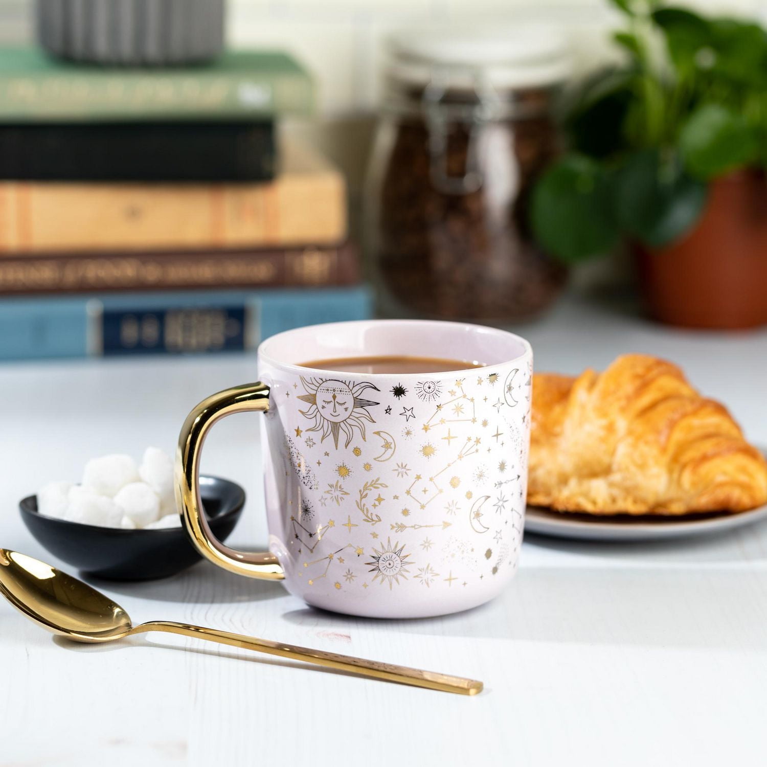 Tasse à café en grès thym et table, 16 fl oz, étoiles dorées Tasse