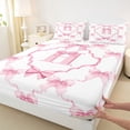 thumbnail image 4 of Manfei Aesthetic Pink Bowknot Full Size Sheets For Kids,Letter H Monogram Letter Bed Sheets For Girly,4 Pieces, 4 of 6