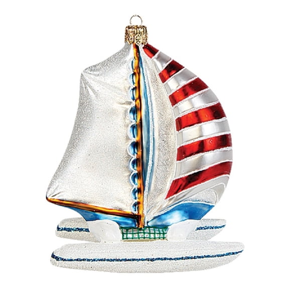 Catamaran Boat Polish Mouth Blown Glass Christmas Ornament Sailboat Decoration